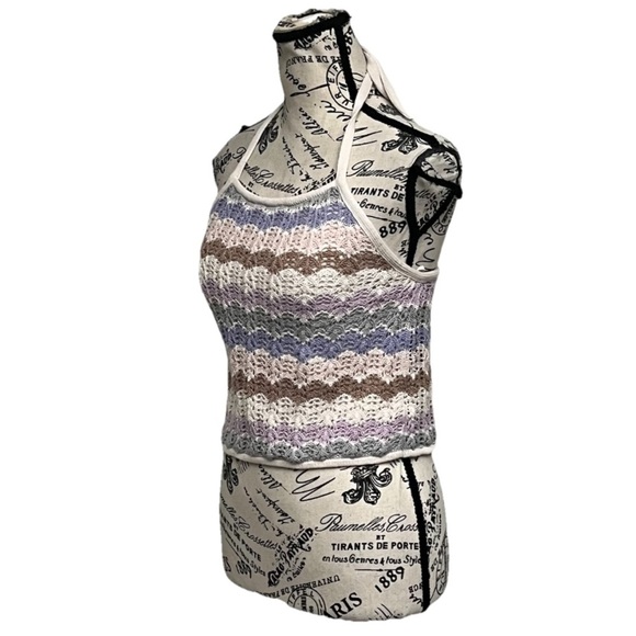 American Eagle Crochet Knit Pastel Striped Halter Top S Boho Crop Top Beach - Picture 2 of 10